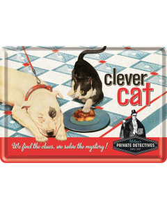 Postkaart metallist 10x14,5cm / Clever cat