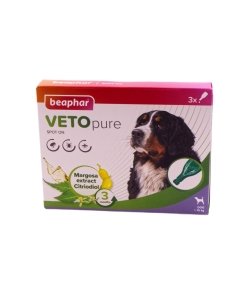 BEAPHAR VETOPure Spot‐on täpilahus välisparasiitide vastased peletustilgad koertele kaaluga üle 15 kg.
