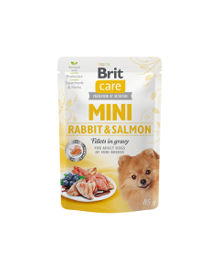 Brit Care Mini pouch Rabbit & Salmon fillets in gravy einekotike koertele 85g
