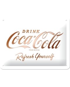 Metallplaat 15x20cm / Coca-Cola logo, valge 