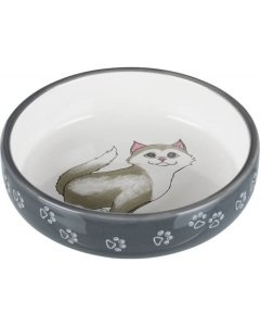 Kauss lühikese ninaga kassidele, keraamiline, 0,3 l/ø 15 cm, hall/valge
