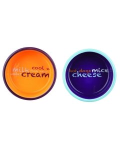 Keraamilised kausid tõstetud alusel Eat on Feet, 2 × 0.3 l/ø 12 cm, helesinine/oranž/lilla