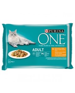 ONE ADULT kiisueine täiskasvanud kassidele kana ja roheliste ubadega 4-pakk / 4x85g