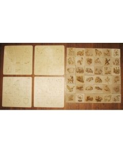 Loto - 36 piltidega puuklotsi + 4 plaati