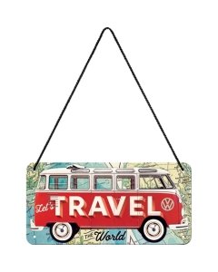 Metallplaat 10x20 cm / VW Bulli - Let's Travel The World / LM
