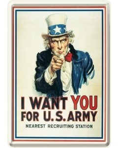 Postkaart metallist 10x14cm / I want you for US Army