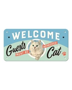 Metallplaat 10x20 cm / Welcome Guests must be approved Cat / LM