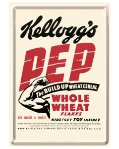 Postkaart metallist 10x14cm / Kellogg's PEP