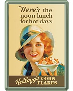 Postkaart metallist 10x14cm / Kellogg's Here's the noon lunch for hot days