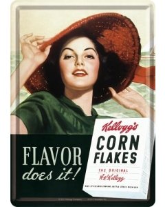 Postkaart metallist 10x14cm / Kellogg's Corn Flakes Flavor does it!