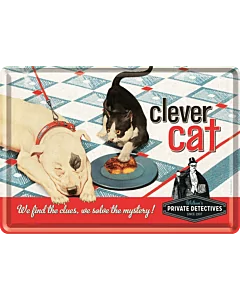Postkaart metallist 10x14,5cm / Clever cat