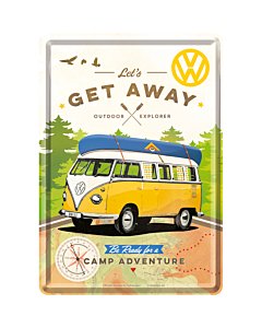 Postkaart metallist 10x14,5cm / VW Let's get away