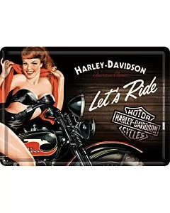 Postkaart metallist 10 x 14 cm / Harley-Davidson Biker Babe