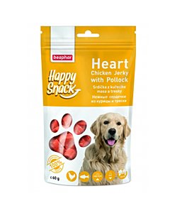 Beaphar Heart Chicken Jerky with Pollock / Нежные сердечки из курицы и трески Happy Snack для собак, 60 г