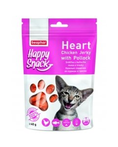 Beaphar Heart Chicken Jerky with Pollock / Hежные сердечки из курицы и трески Happy Snack для кошек, 40 г
