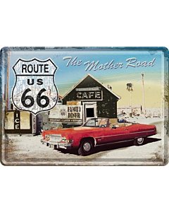Postkaart metallist 10x14,5cm / Route 66 Punane Auto