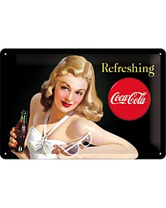 Metallplaat 20x30cm /  Coca-Cola Refreshing Naine / KO