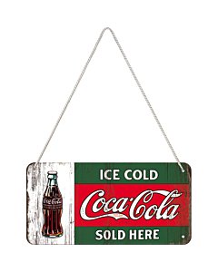 Металлический декоративный постер / Coca-Cola Ice cold sold here / 10x20см