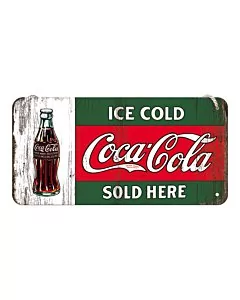 Metallplaat 10x20 cm / Coca-Cola Ice cold sold here / LM