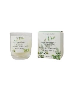 Lõhnaküünal klaasis basiilik ja bergamot / 30h / kinkekarp