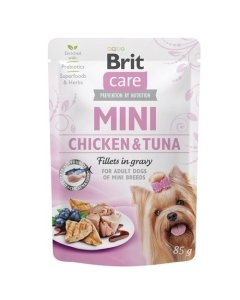 Brit Care Mini pouch Chicken & Tuna fillets in gravy einekotike koertele 85g