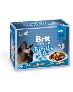 Brit Premium - Cat - Gravy Fillet - Chicken / Beef / Turkey / Tuna - 12 x 85g