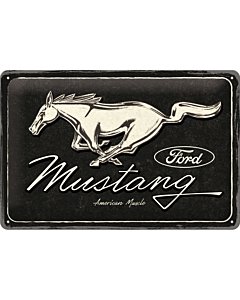 Metallplaat 20x30cm / Ford Mustang - Horse Logo Black / KO