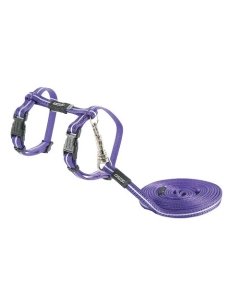 Kassi traksid+jalutusrihm Rogz AlleyCat XS lilla 8mm 19.8-30cm 1.8m