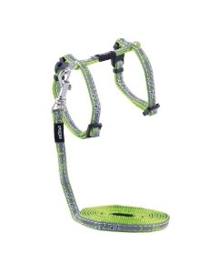 Kassi traksid+jalutusrihm Rogz NightCat XS Lime Swallows 8mm 19.8-30cm 1.8m