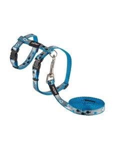 Kassi traksid+jalutusrihm Rogz Reflectocat sinine Fish 1,8m/24-40cm