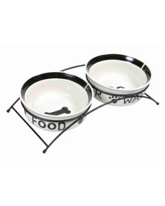 Keraamilised kausid tõstetud alusel Eat on Feet, 2 × 1.6 l/ø 20 cm, valge/must