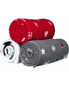 Koera tekk Yuki Xmas fliis, 100 × 150 cm, punane, hall, valge