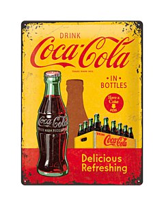 Metallplaat 30x40cm / Coca-Cola in bottles