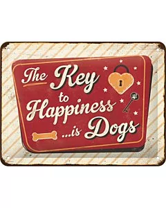 Metallplaat 15x20cm / The Key to Happiness... is Dogs