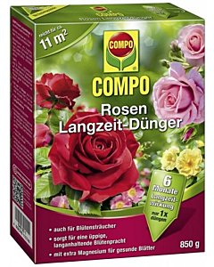 Pikaajaline roosiväetis kõikidele roosidele ja õitsvatele põõsastaimedele Compo 6-kuud 850g