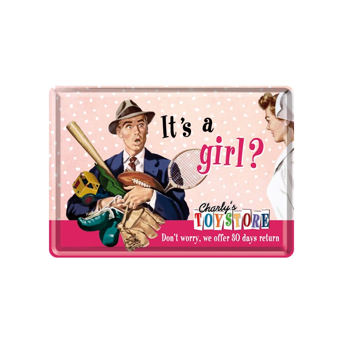Postkaart metallist 10x14,5cm / It's a girl?