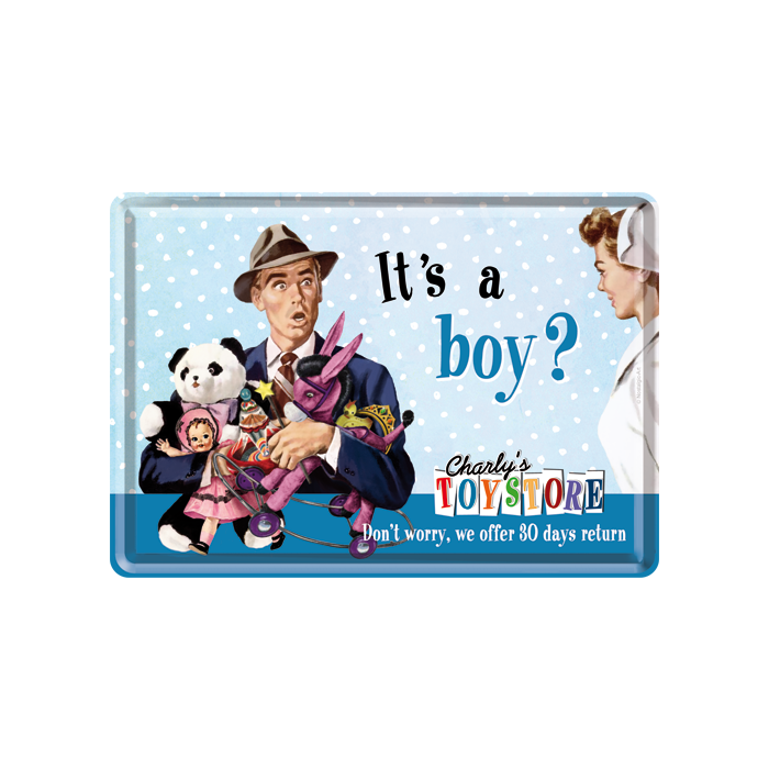 Postkaart metallist 10x14,5cm / It's a boy?