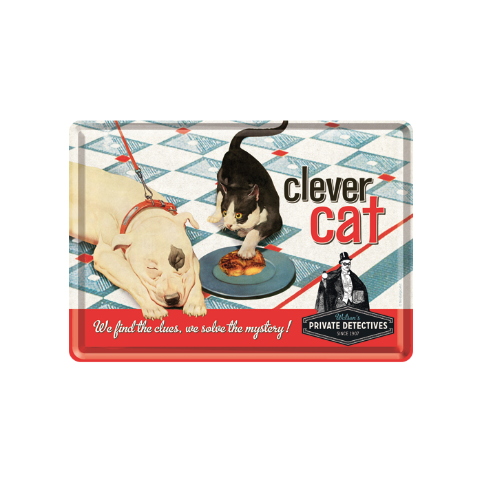 Postkaart metallist 10x14,5cm / Clever cat