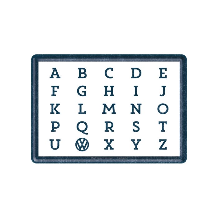 Postkaart metallist 10x14cm / VW ABC...