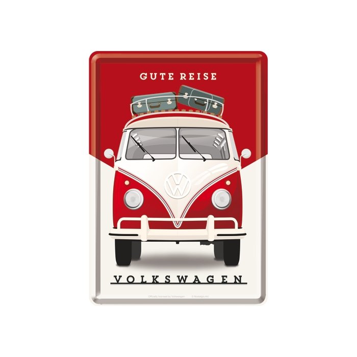 Postkaart metallist 10x14cm / VW Gute Reise