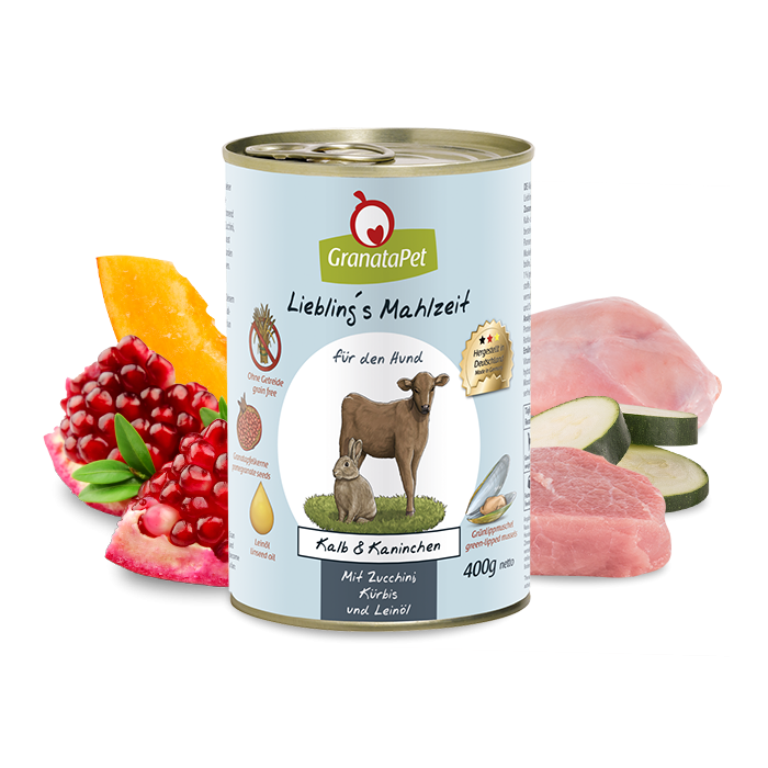 Liebling´s Mahlzeit teraviljavaba konservtoit koertele / vasikas ja jänes / koos kabatšoki, kõrvitsa, linaseemneõliga / 800g