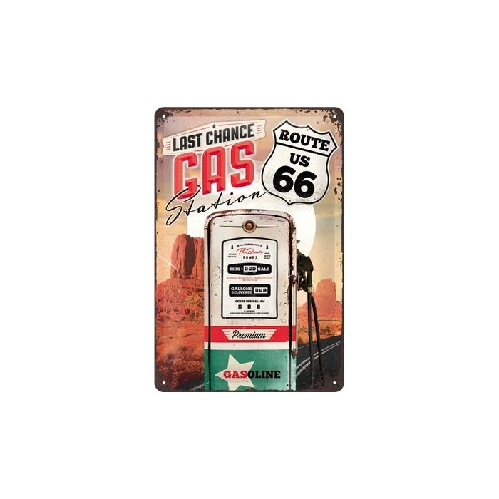 Metallplaat 20x30cm / Route 66 Last chance gas station / KO