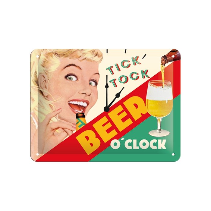 Metallplaat 15x20cm / Tick Tock Beer O'Clock