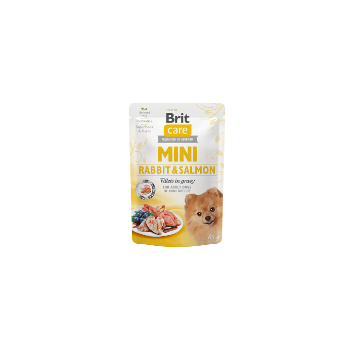 Brit Care Mini pouch Rabbit & Salmon fillets in gravy einekotike koertele 85g