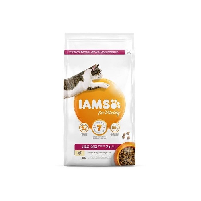 Kuiv täissööt IAMS CAT Mature&Senior kanaga 3kg vanematele kassidele.