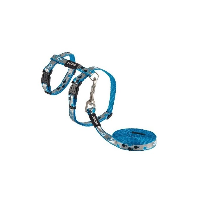 Kassi traksid+jalutusrihm Rogz Reflectocat sinine Fish 1,8m/24-40cm