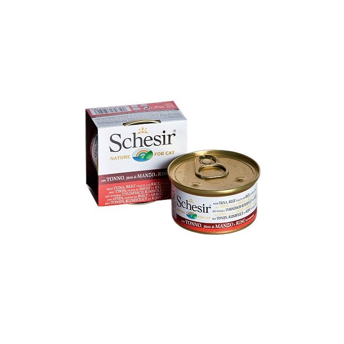 Schesir Cat kassikonserv tuunikala veisefilee ja riisiga / 85g