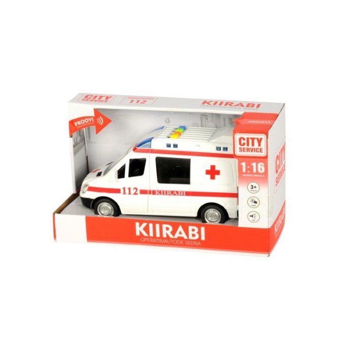 Eesti kiirabibuss hääle ja tuledega / 15cm / 1:16