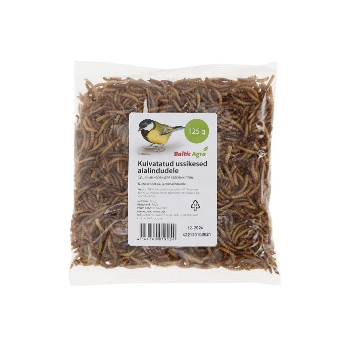 Täiendav sööt aia- ja metsalindudele kuivatatud ussikesed / 125g