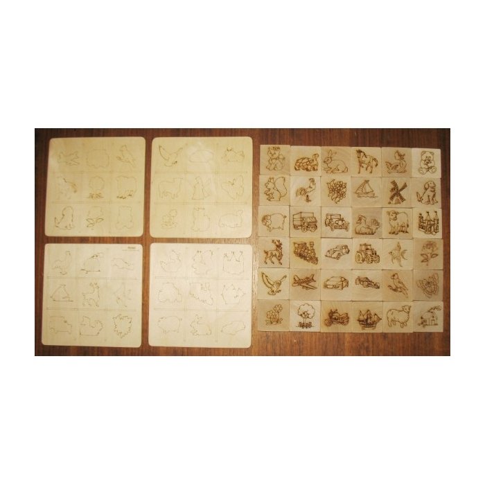 Loto - 36 piltidega puuklotsi + 4 plaati
